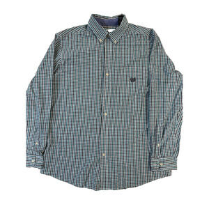 Ralph Lauren Chaps Shirt Mens LG Blue Plaid Button Down‎ EZ Care Embroidered